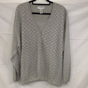 Sag Harbor Light Silver Sparkle Diamond Knit Cardigan